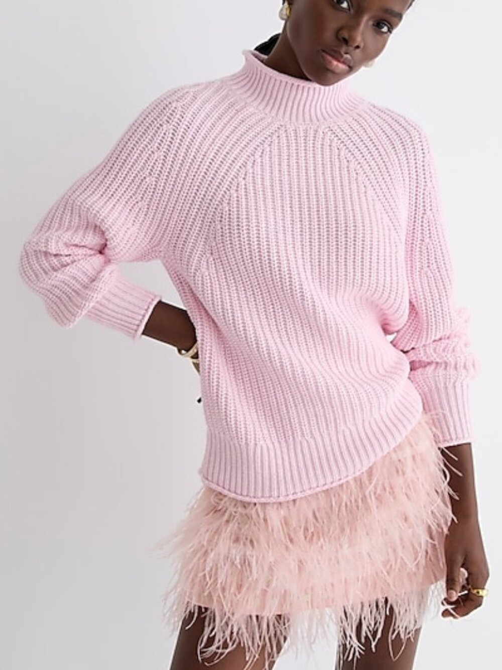 J.Crew Relaxed Rollneck 100% Cotton Sweater Powder Pink | Large